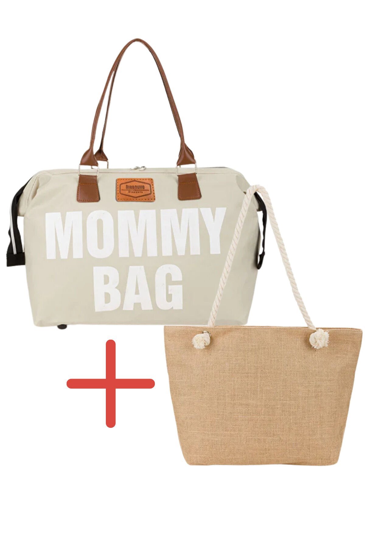 Renkli Plaj Çantası + Anne Bebek Bakım Sırt Çantası Seti