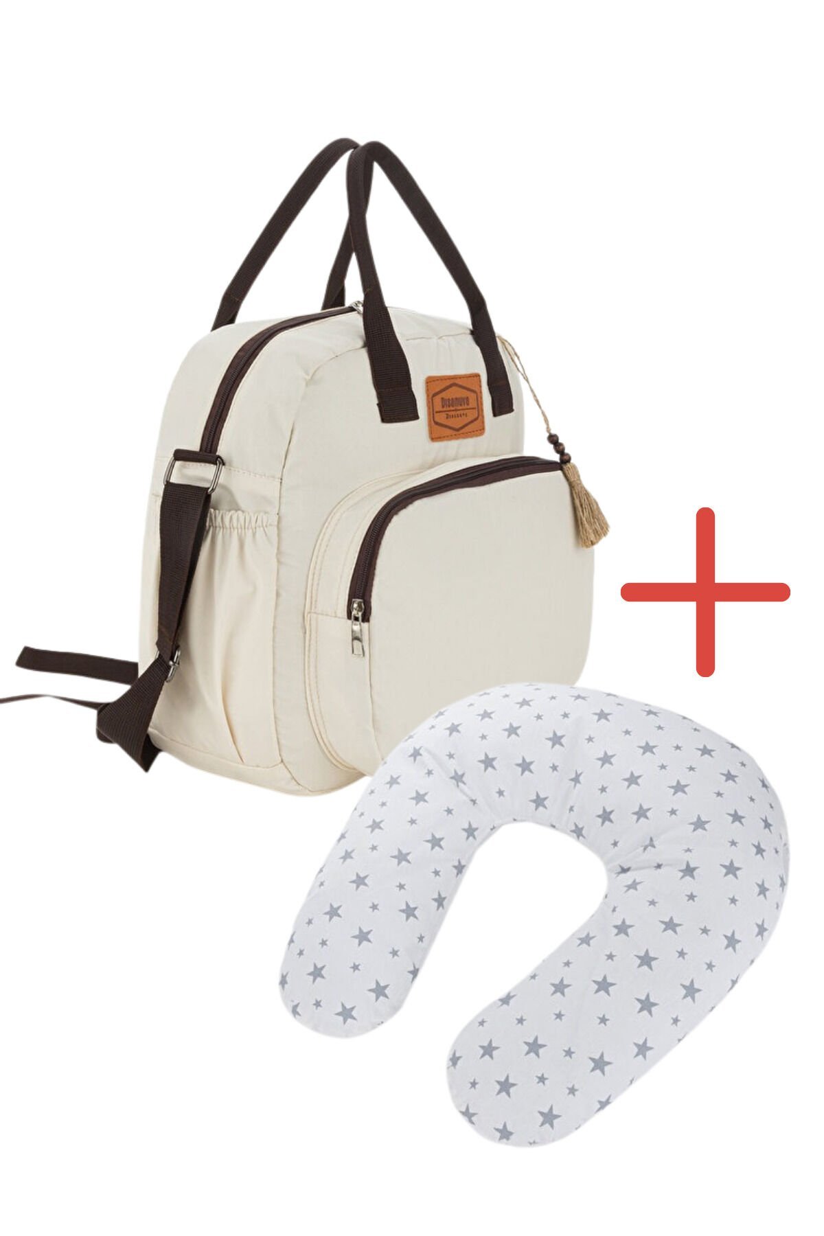 Geniş Hacimli Anne Bebek Çantası + Ergonomik Destekli Emzirme Yastığı Seti