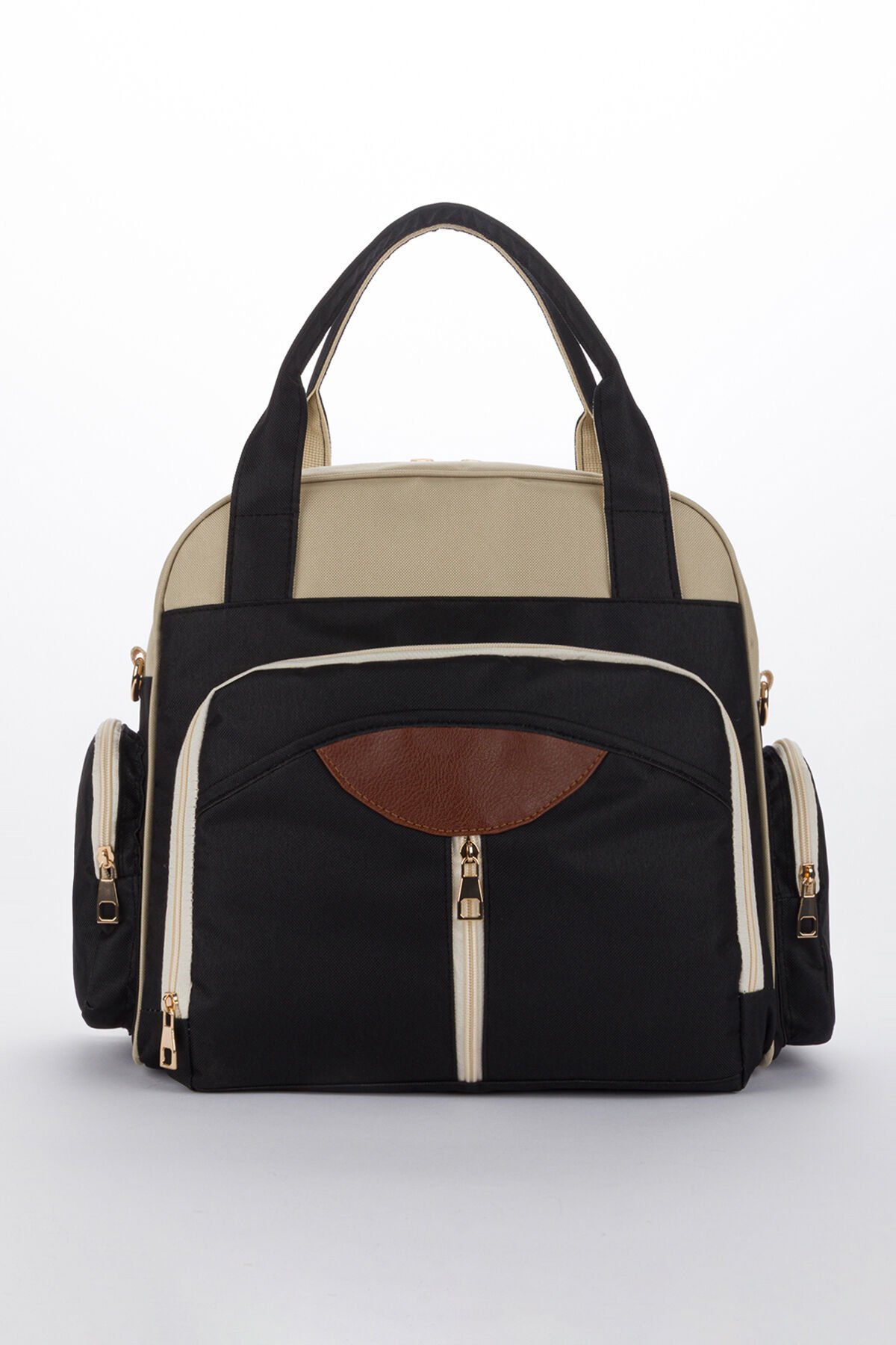 Siyah Puantiyeli Termos Gözlü Anne Bebek Bakım Sırt Çantası | Çok Gözlü Organizer-Ponponlu