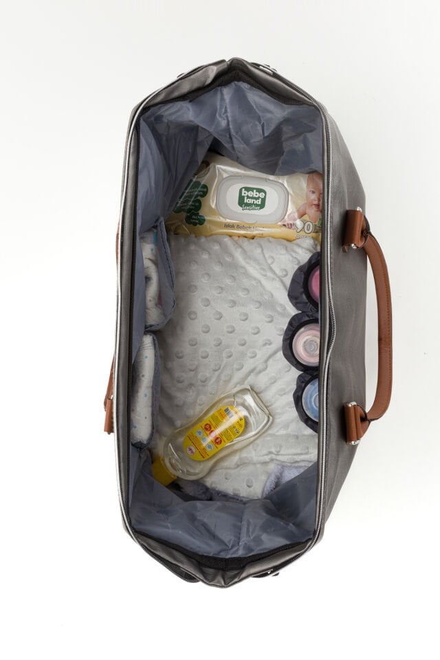 Anne Bebek Bakım Sırt Çantası Omeryan Model Termal Gözlü Puset Askılı Su Geçirmez Kumaş Omuz Çantası