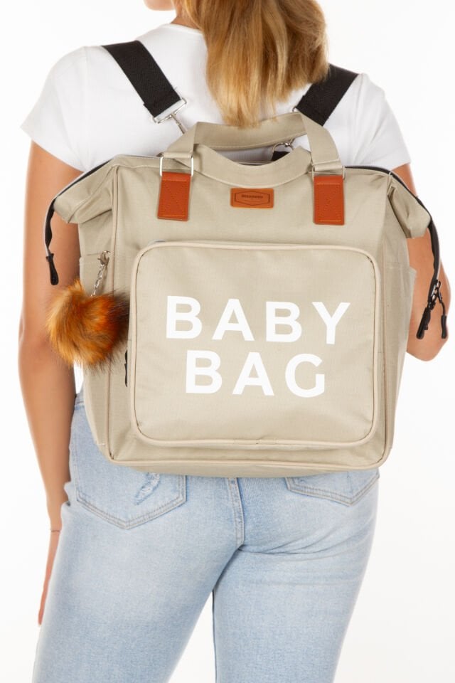 Anne Bebek Bakım Sırt-Omuz Çantası Arya Model Termal Biberon Cepli Puset Askı ve Anahtarlık Hediyeli