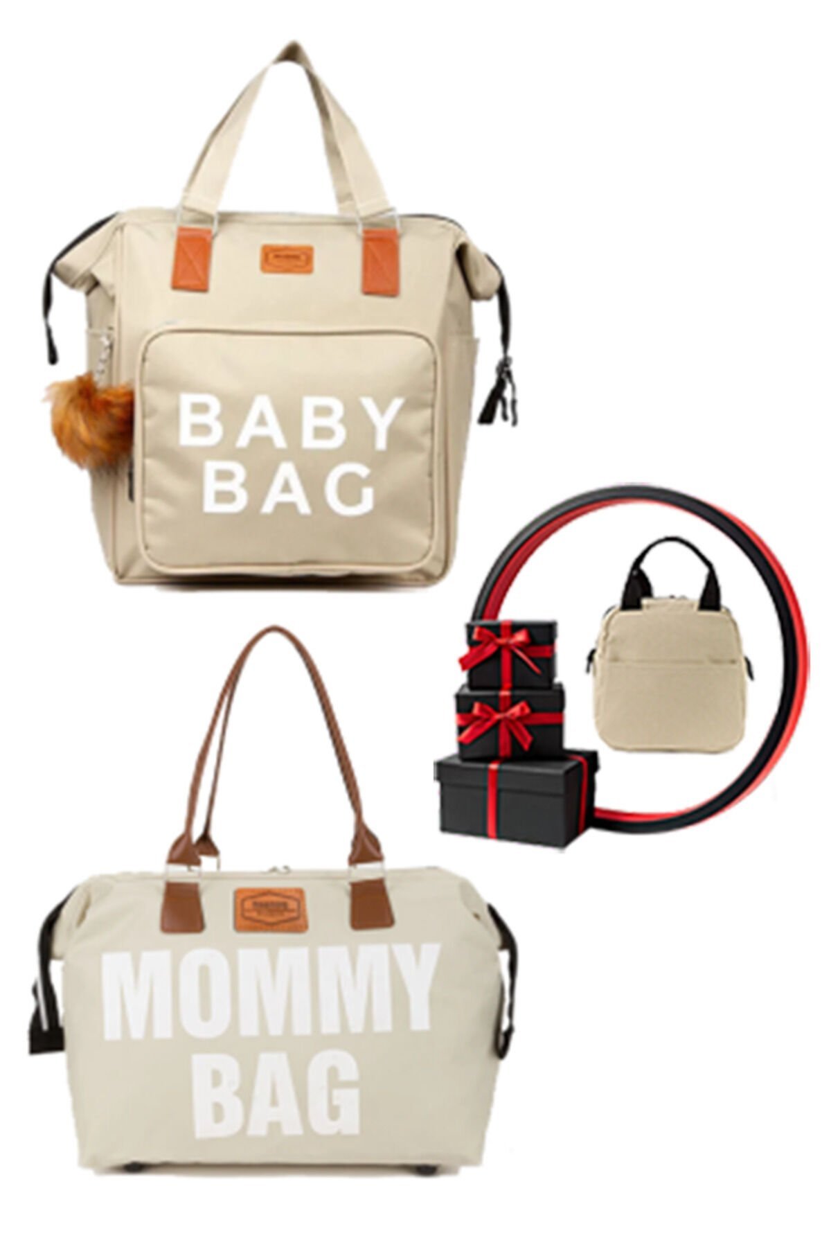 Anne Bebek Bakım Sırt-Omuz Çantası Arya Model Termal Biberon Cepli Puset Askı ve Anahtarlık Hediyeli