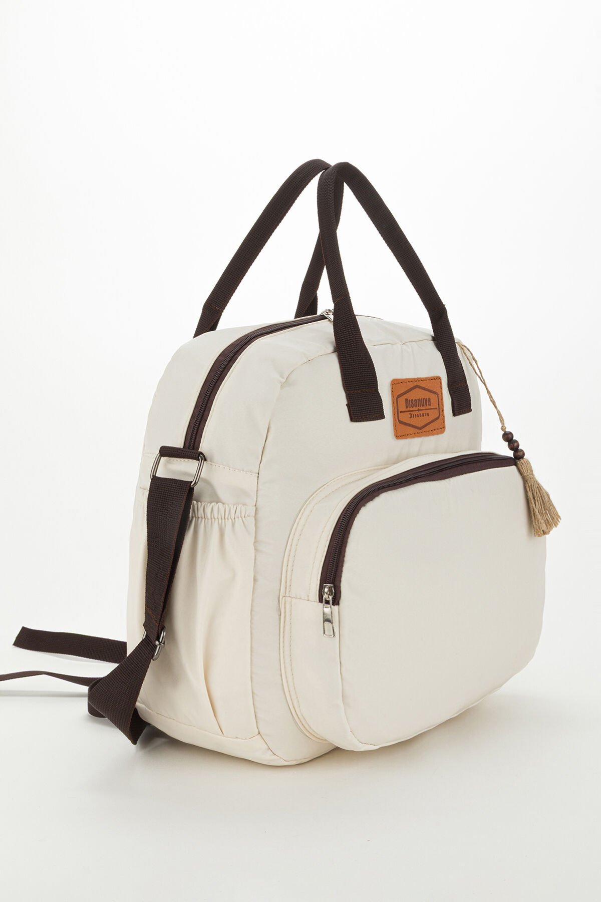 Anne Bebek Bakım Sırt ve Omuz Çantası Püsküllü Model Su Geçirmez Geniş Termal Biberon Gözlü