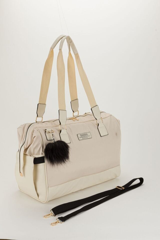 Anne Bebek Bakım Sırt ve Omuz Çantası Püsküllü Model Su Geçirmez Geniş Termal Biberon Gözlü