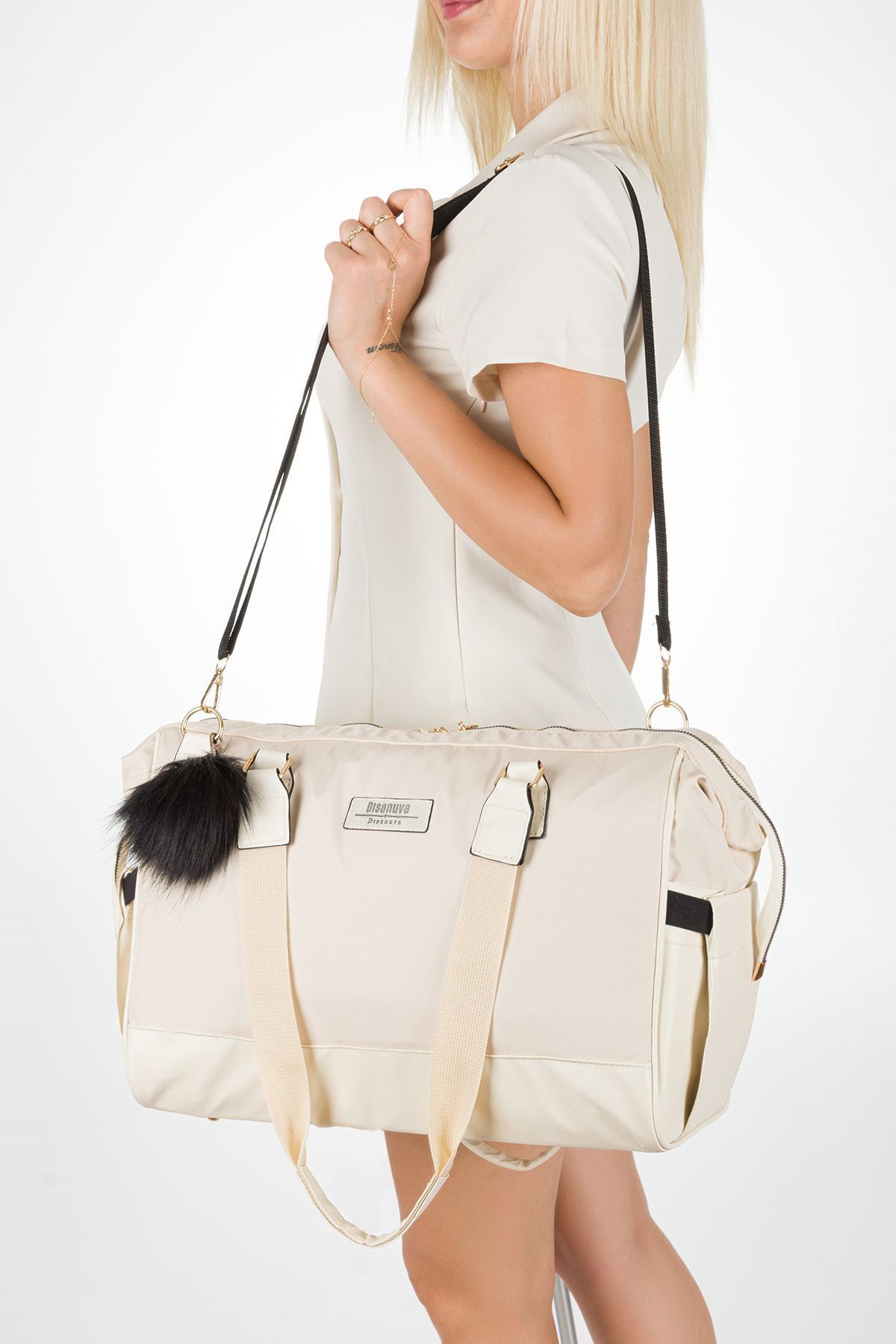 Anne Bebek Bakım Sırt ve Omuz Çantası Püsküllü Model Su Geçirmez Geniş Termal Biberon Gözlü