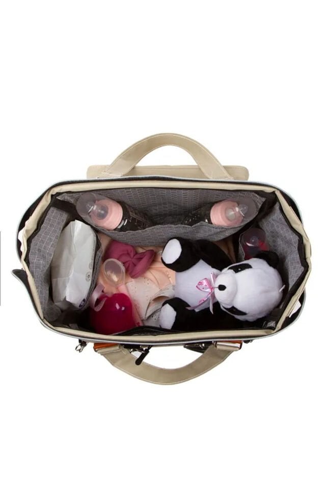 Anne Bebek Bakım Sırt-Omuz Çantası Ponponlu Su Geçirmez Termal Biberon Bölmeli Puset Askı Hediyeli