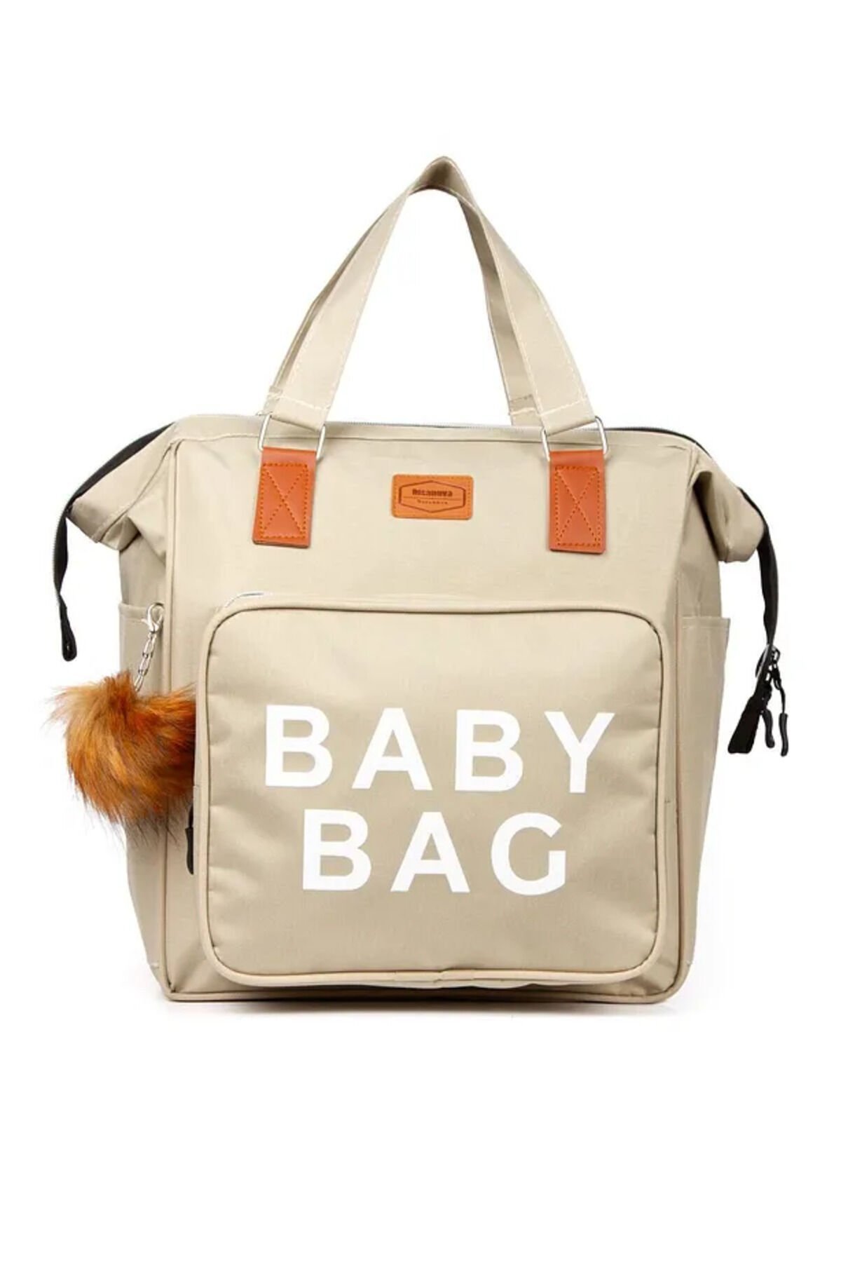 Anne Bebek Bakım Sırt-Omuz Çantası Ponponlu Su Geçirmez Termal Biberon Bölmeli Puset Askı Hediyeli