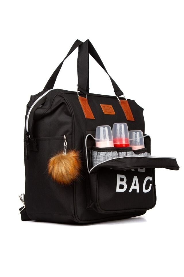 Anne Bebek Bakım Sırt Çantası Baby Bag Ponponlu Su Geçirmez Termal Bölmeli Puset Askılı