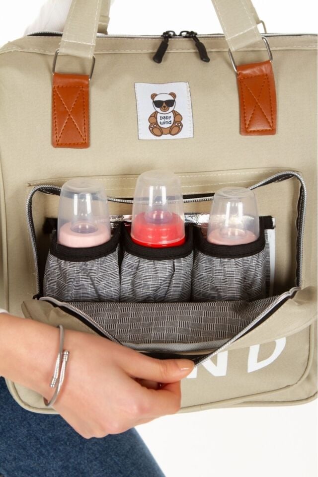 Anne Bebek Bakım Sırt Çantası Baby Bag 3 Termal Göz Puset Askılı Ponponlu Su Geçirmez Omuz Çantası