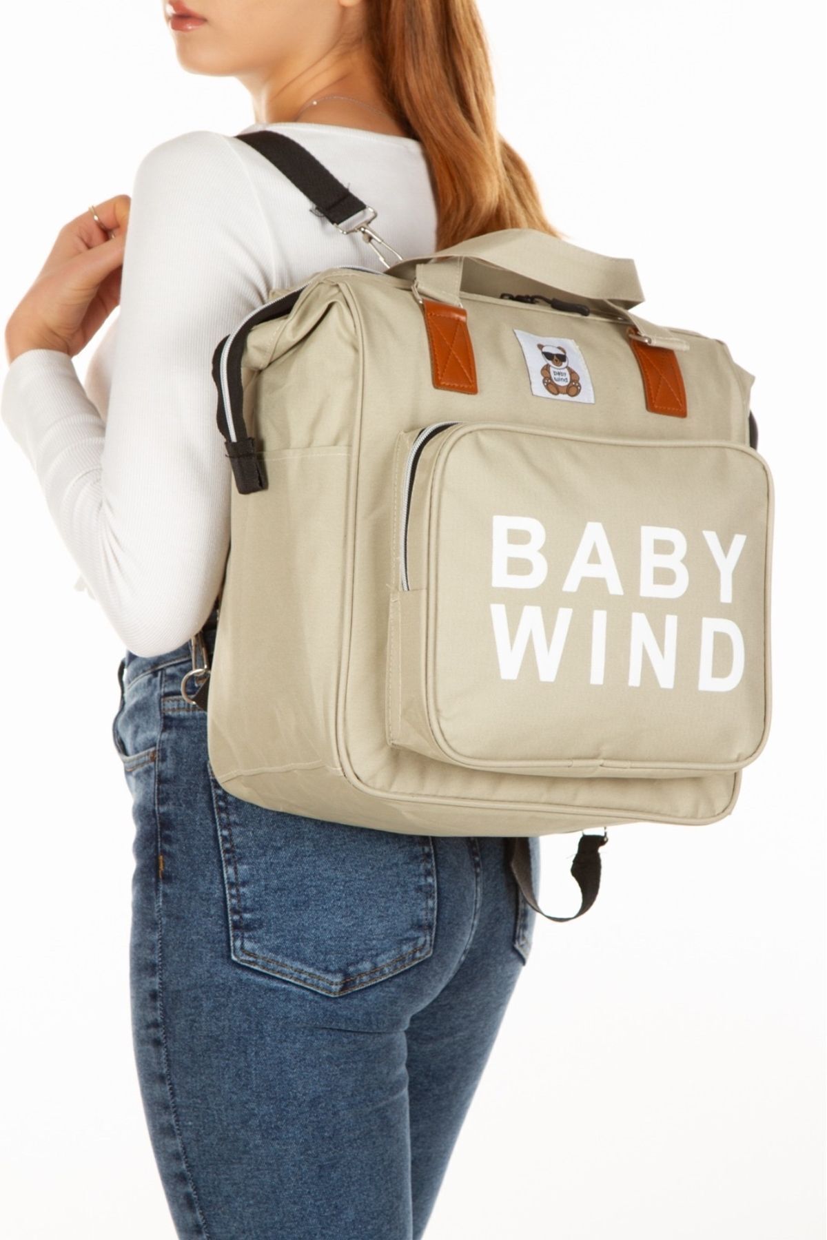 Anne Bebek Bakım Sırt Çantası Baby Bag 3 Termal Göz Puset Askılı Ponponlu Su Geçirmez Omuz Çantası