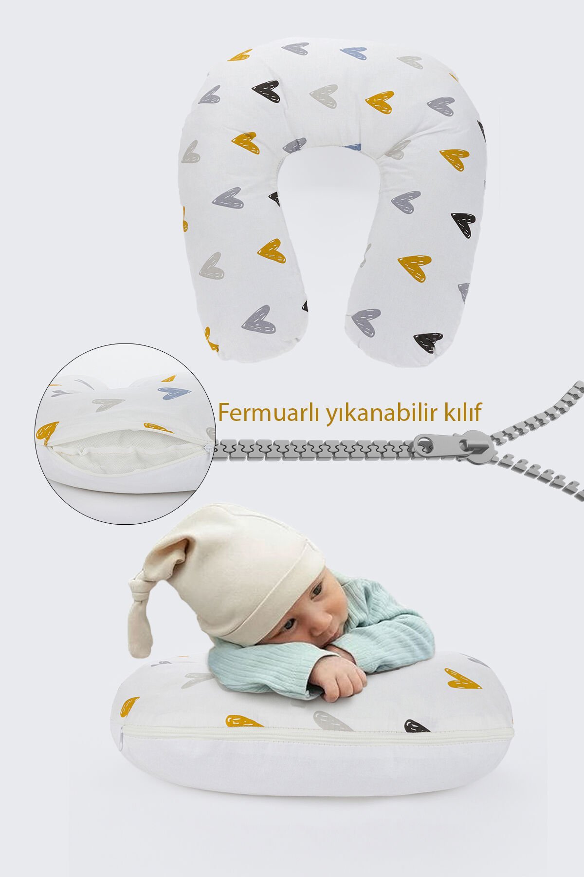 Ergonomik Destekli Bebek Emzirme Yastığı Anne Minderi Çok Amaçlı Mama Yastığı Fermuarlı Yıkanabilir