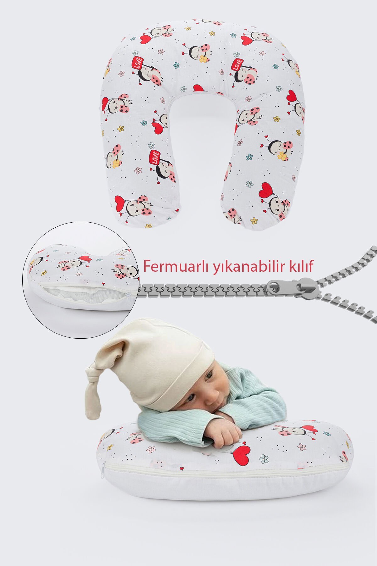 Ergonomik Destekli Bebek Emzirme Yastığı Anne Minderi Çok Amaçlı Mama Yastığı Fermuarlı Yıkanabilir