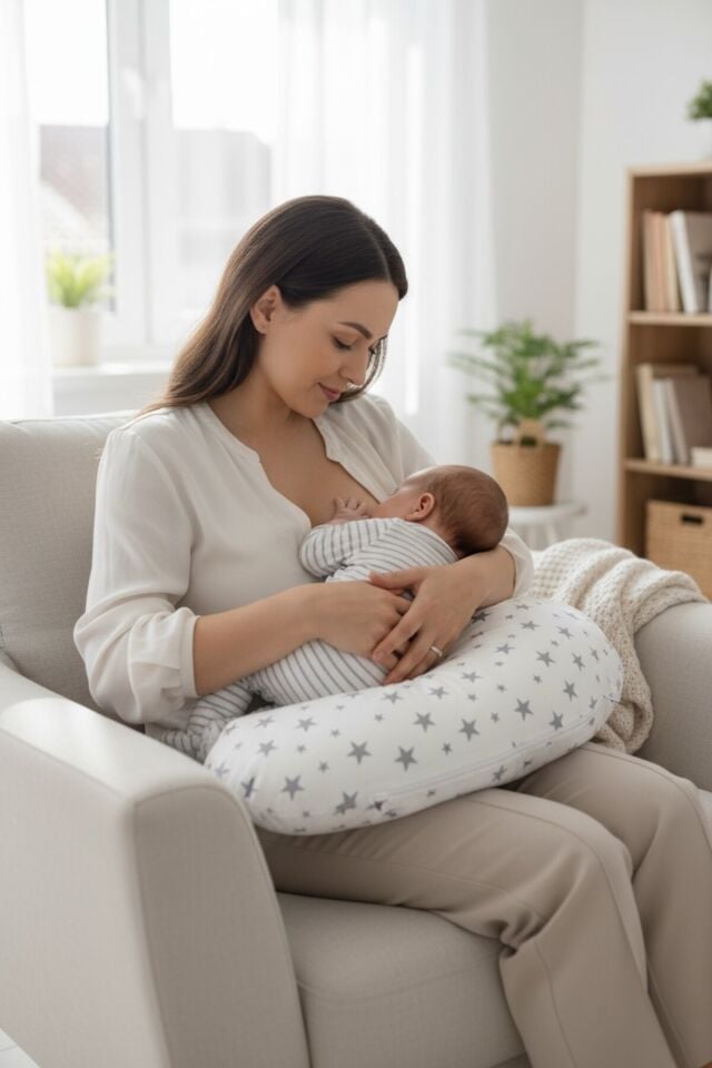 Ergonomik Destekli Bebek Emzirme Yastığı Anne Minderi Çok Amaçlı Mama Yastığı Fermuarlı Yıkanabilir